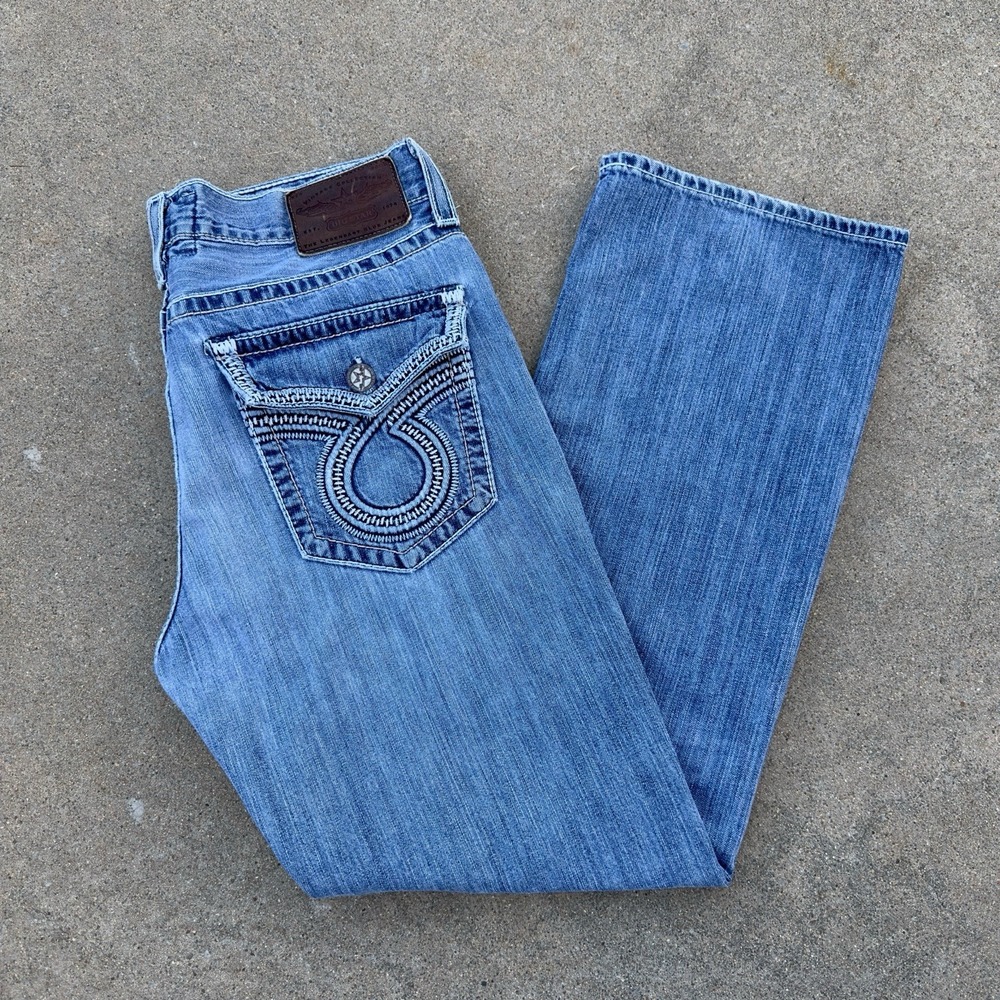 Big Star Jeans Mens 36x33 Pioneer Regular Boot Cut Distressed Thick Stitch Denim